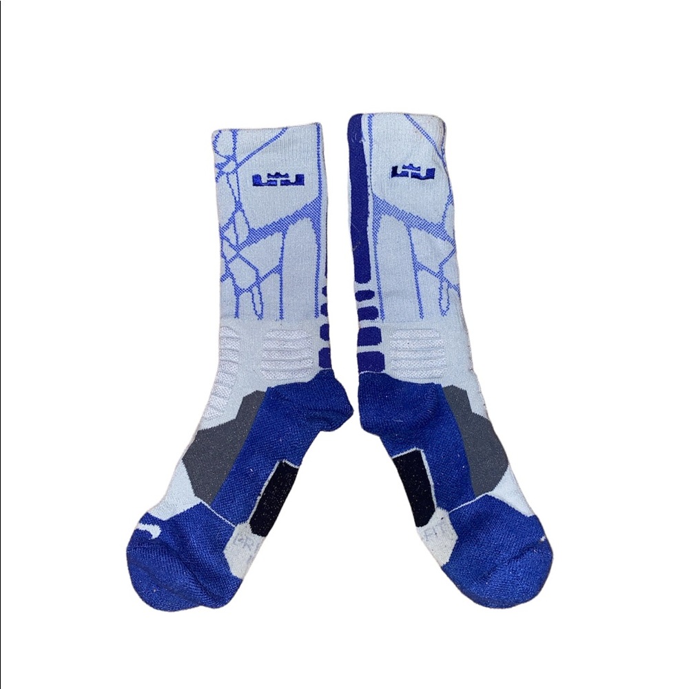 Gray with blue accents LBJ Nike Hyper Elite socks